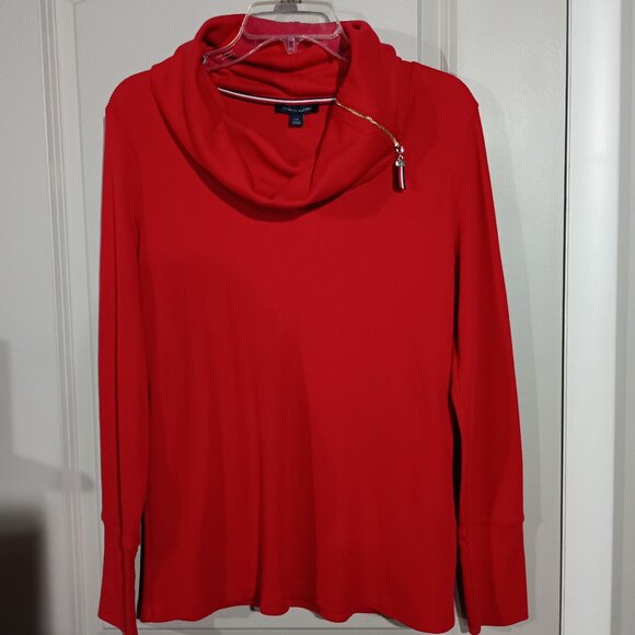 Tommy Hilfiger Women's Zipper Cowl Neck Thermal Red L EUC - Picture 2 of 10